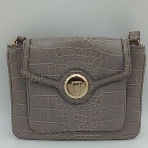 Liz Claiborne Vintage Shoulder Handbag Gray Faux Snake Skin Gold Hardware Women